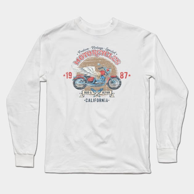 Custom Vintage Motorcycles California Long Sleeve T-Shirt by Mandra